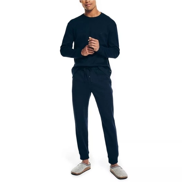 Nautica Mens Waffle Knit Thermal Pajama Set Navy Blue M pajamas set - Picture 1 of 12